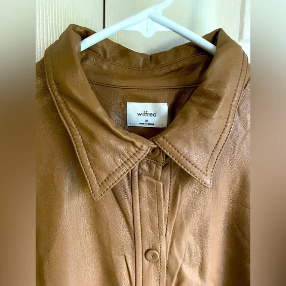 NWT Aritzia Wilfred Caroline Belted Vegan Leather shirt dress - Picture 6 of 11